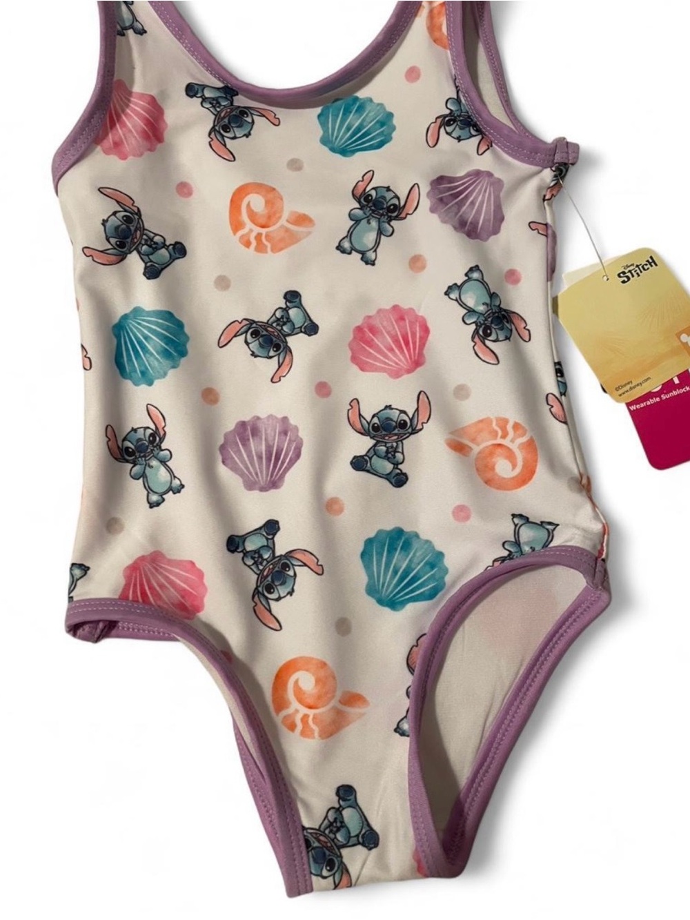 Disney Girls One-Piece Swimsuit with Lavender Trim and Multicolor Shells - Picture 4 of 6